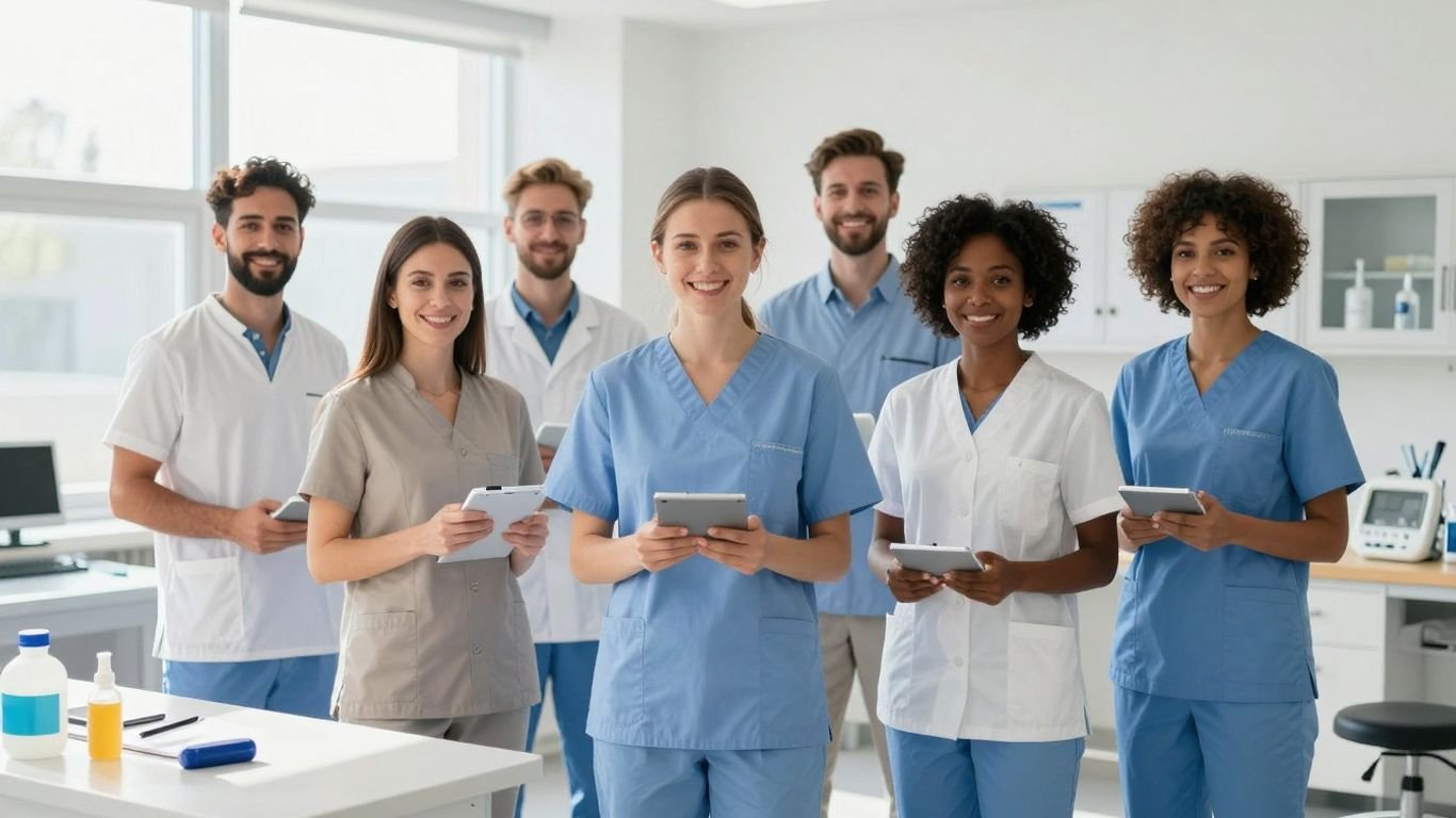 Medication aide students training for a career in 2026.