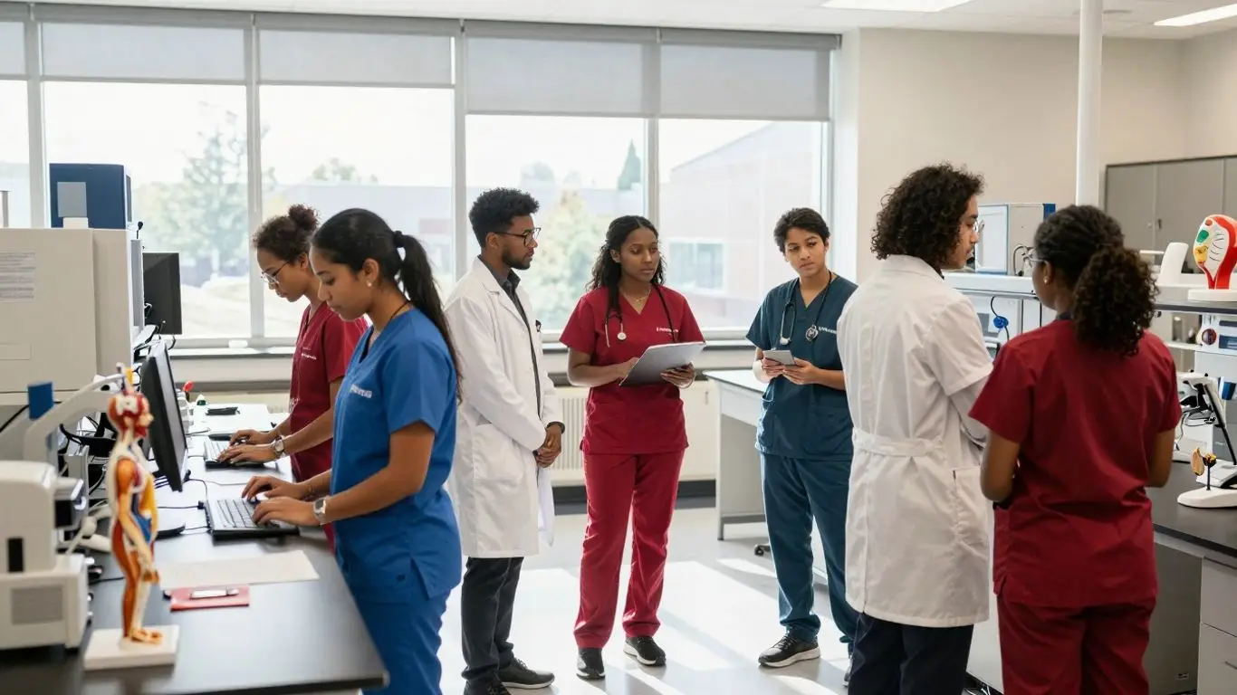 University of Houston nursing students in a lab.