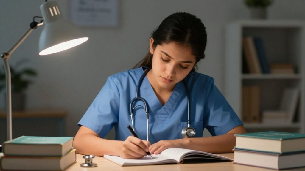 Nursing student studying for entrance exam success