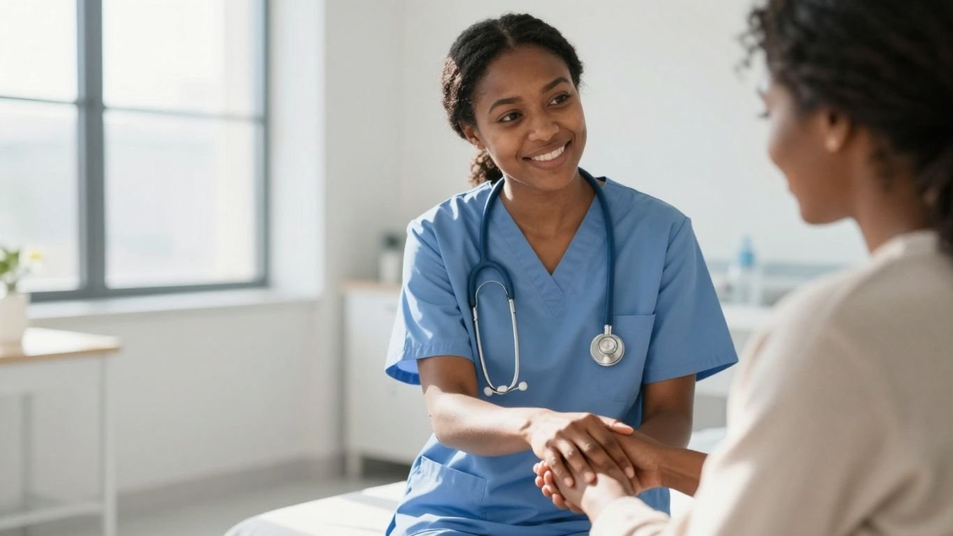 Nurse offering comfort and care to a patient.