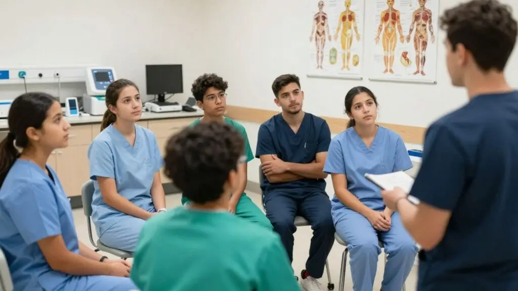 Students learning in a CNA classroom setting.