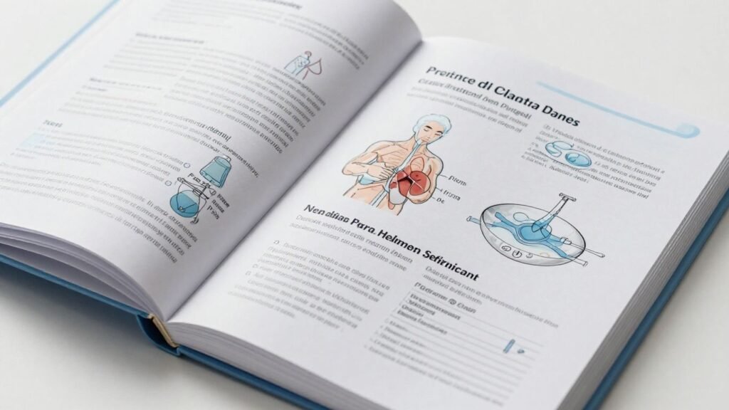 Nursing handbook with medical illustrations and diagrams.