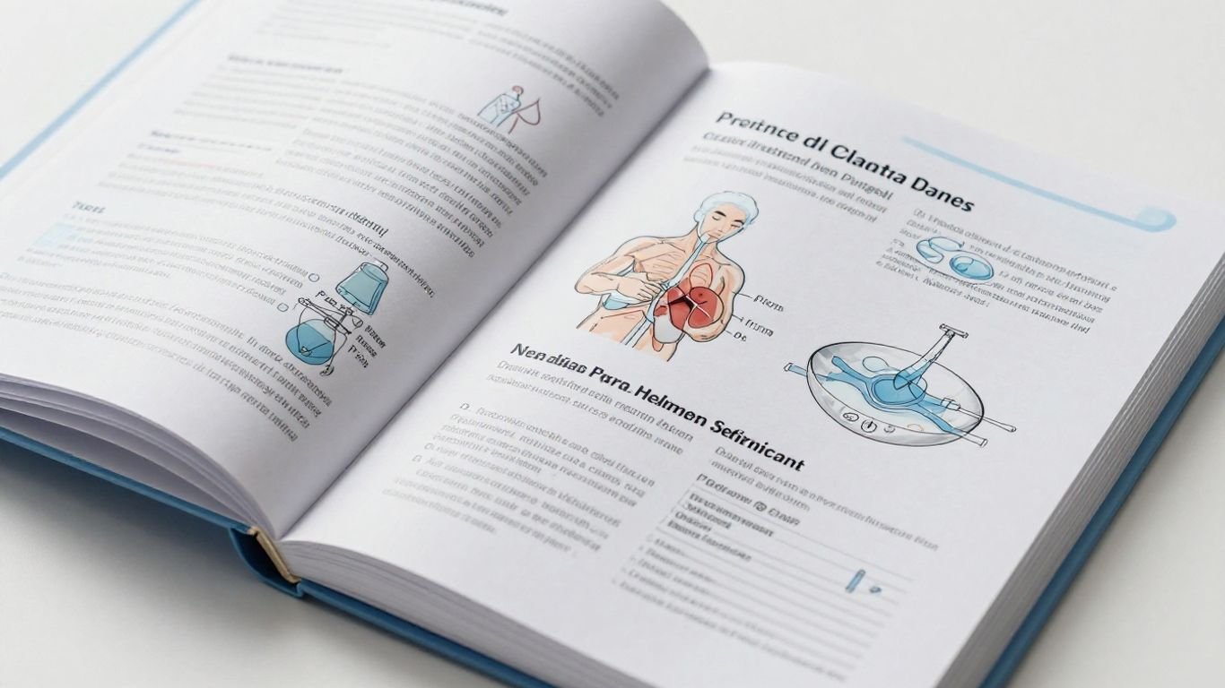 Nursing handbook with medical illustrations and diagrams.