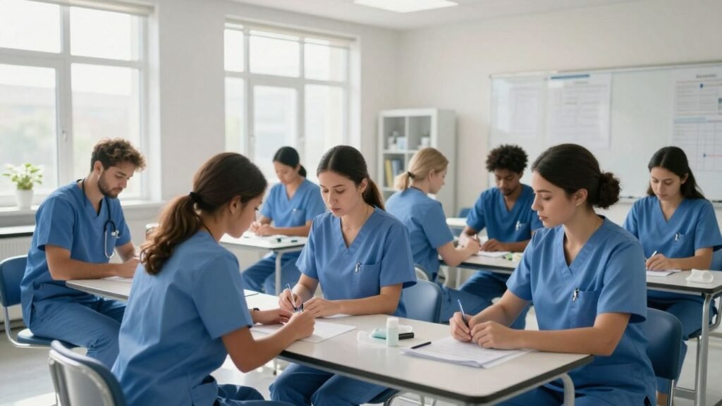Students learning CNA skills in a Washington State classroom.