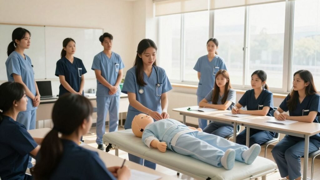 Students learning in a CNA training classroom.