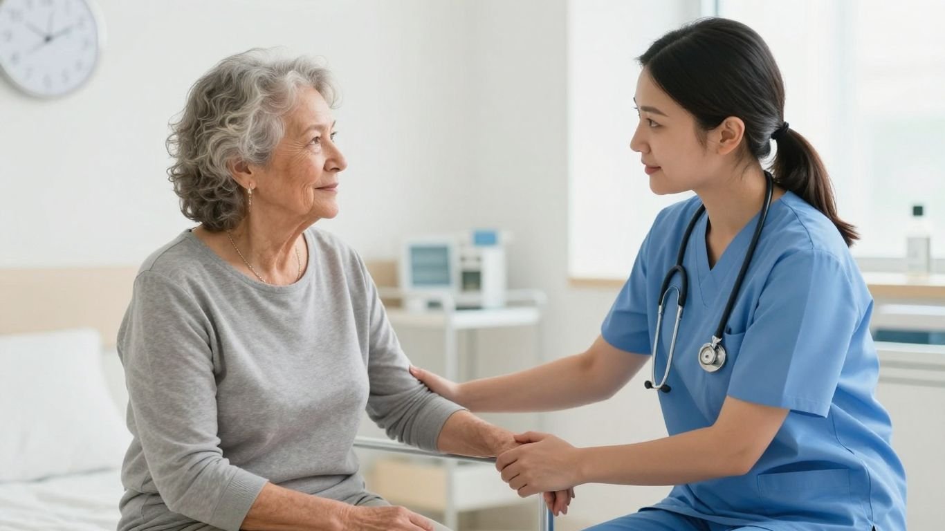 CNA helping elderly patient in Georgia healthcare facility.
