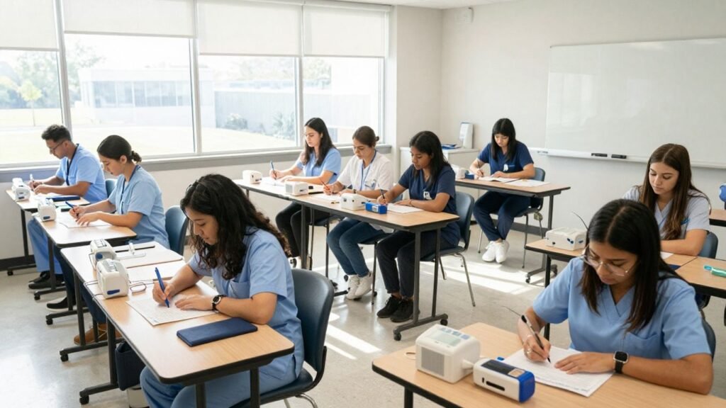 Students learning CNA skills in a Milwaukee classroom.