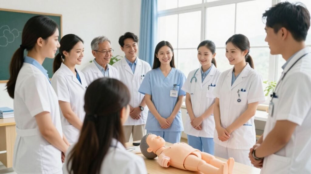 Students learning CNA skills in a Detroit classroom.