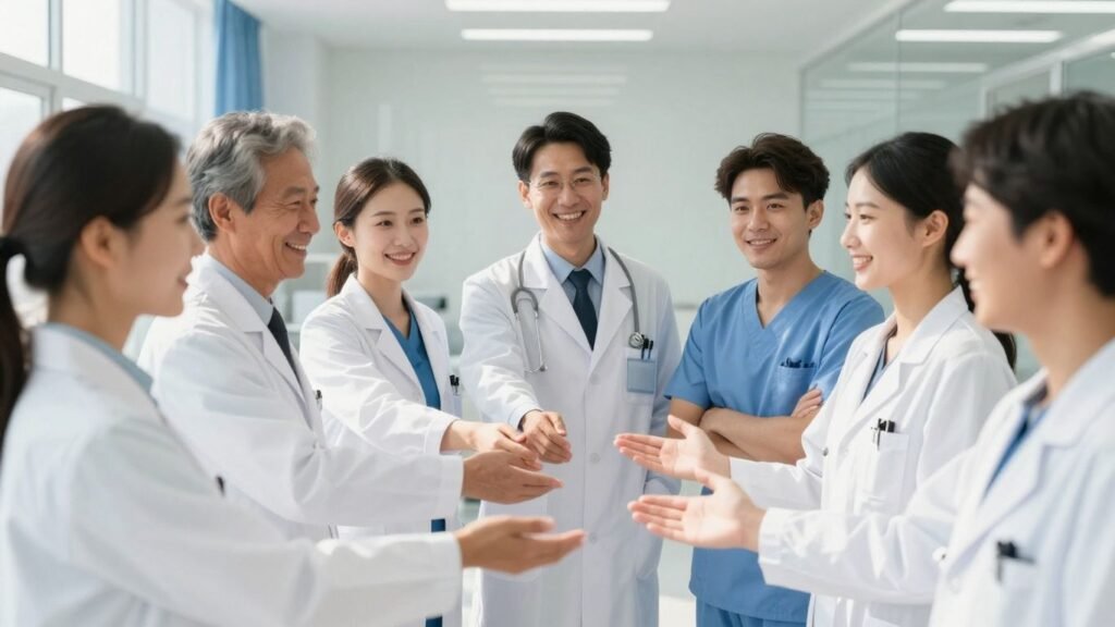 People in healthcare training looking towards a bright future.