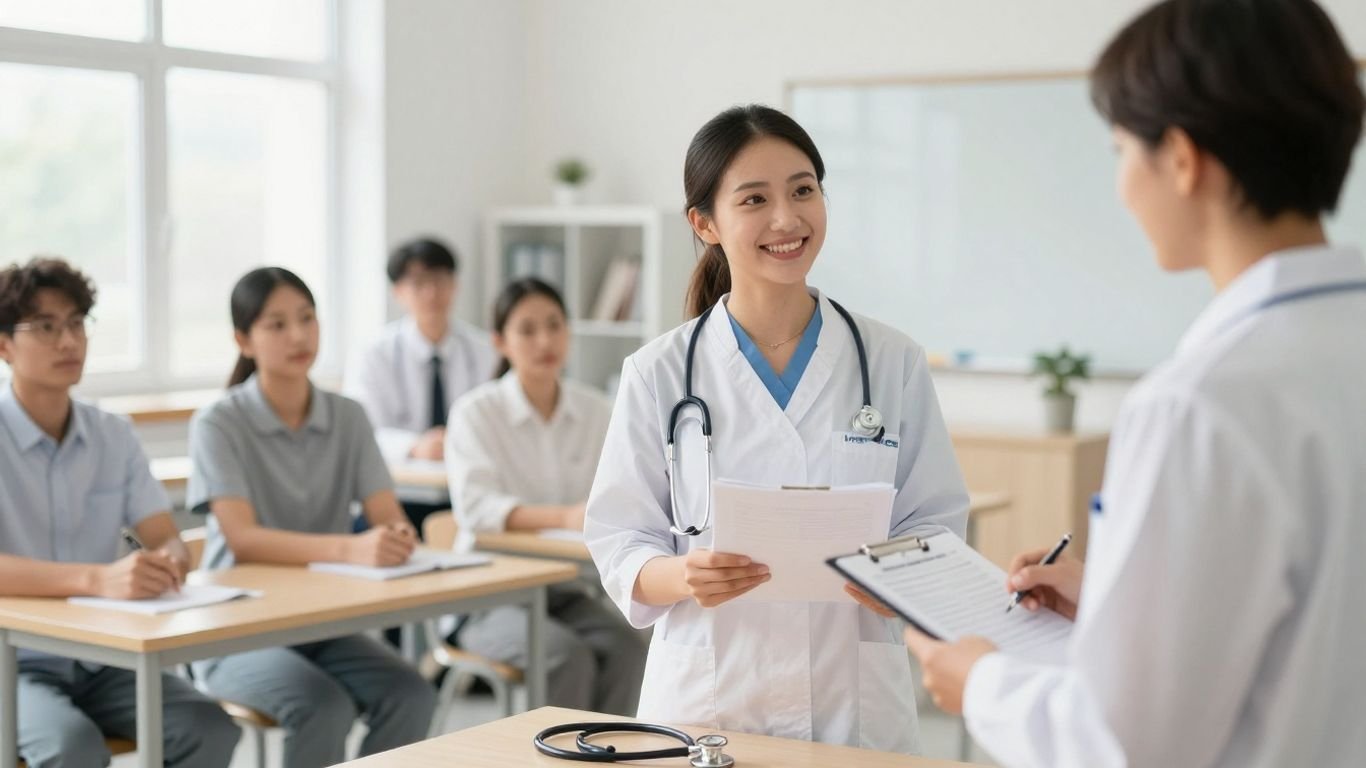 Medication aide students learning in a classroom setting.